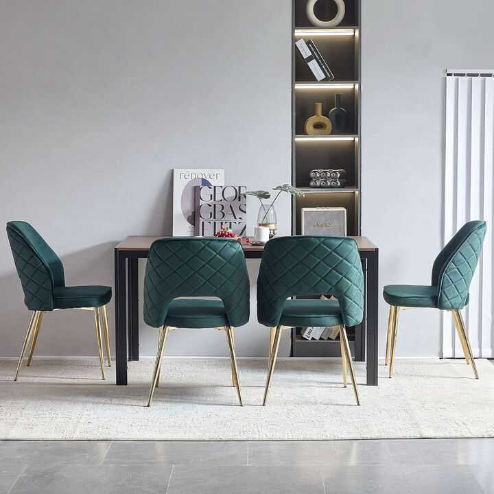 ShipItFurniture Forest Green Velvet Upholstered Dining Chairs - Set of 4, Gold Legs