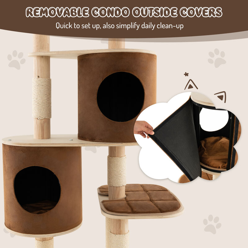 6-Tier Wooden Cat Tree with 2 Removeable Condos Platforms and Perch