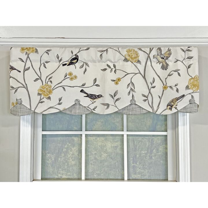 RLF Home Trend Bird Petticoat Valance Citrine. 3"Rod Pocket, Contrast Bottom fabric. Hand Made Buttons 50"W x 15"L