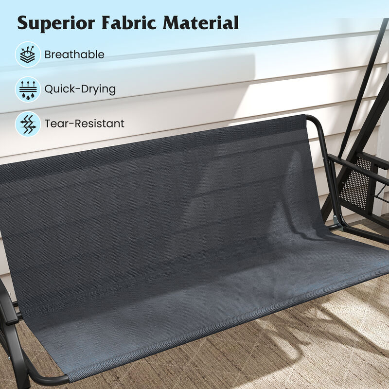 3-Person Patio Swing Chair with Canopy, Pillow and Foldable Side Trays image number 7