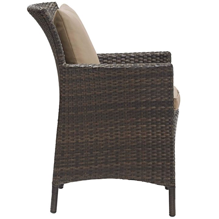 Modway Converge Wicker Rattan Outdoor Patio Dining Arm Chair with Cushion in Brown Mocha
