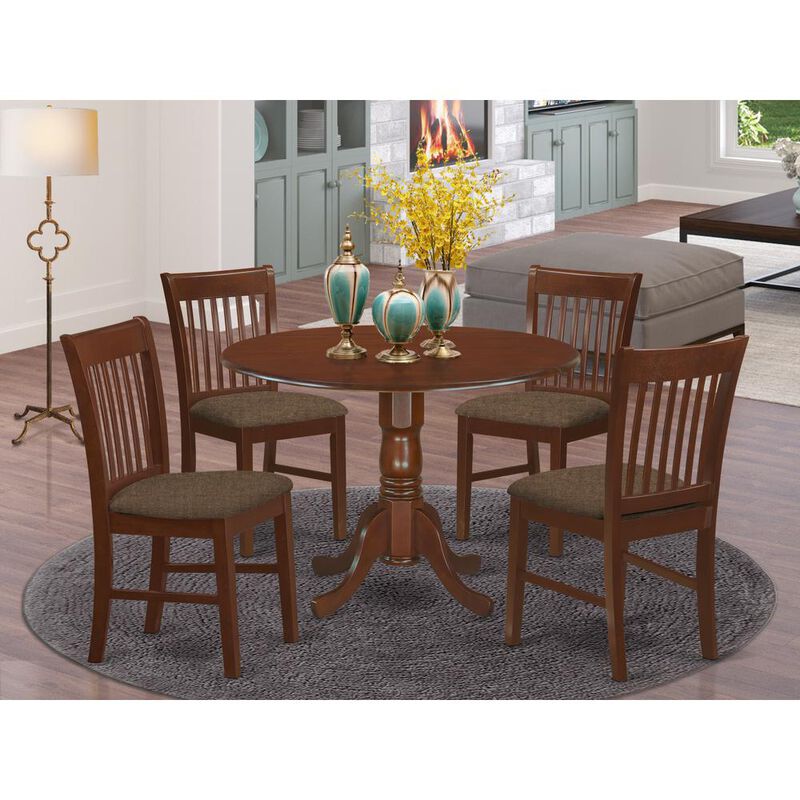 East West Furniture DLNO5-MAH-C 5 Pc small Kitchen Table set-round Table and dinette Chairs