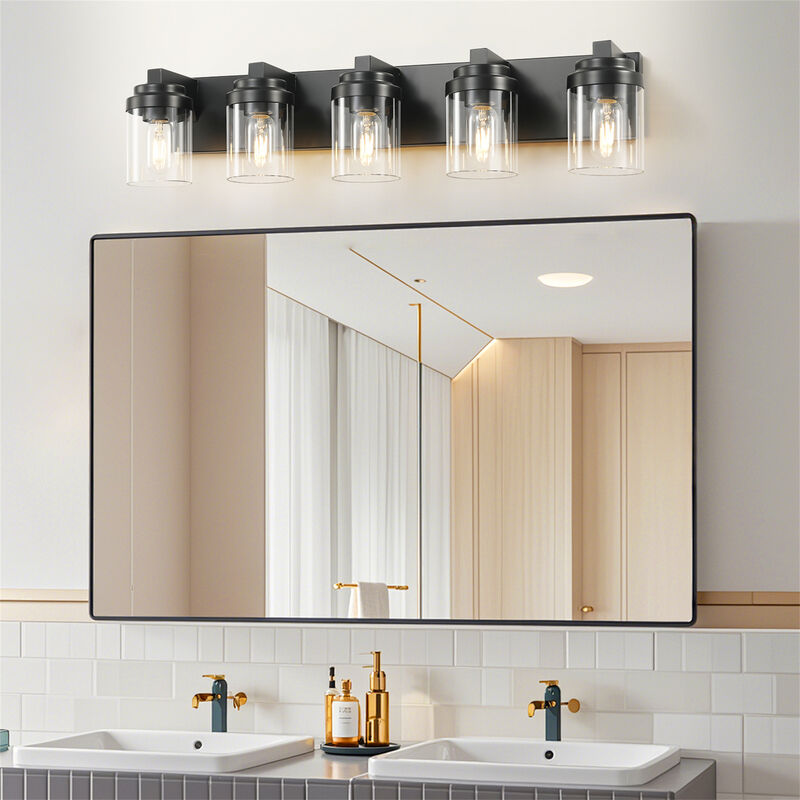 30.8 in. 5-Light Matte Black Wall Sconce with Clear Glass Shade image number 6