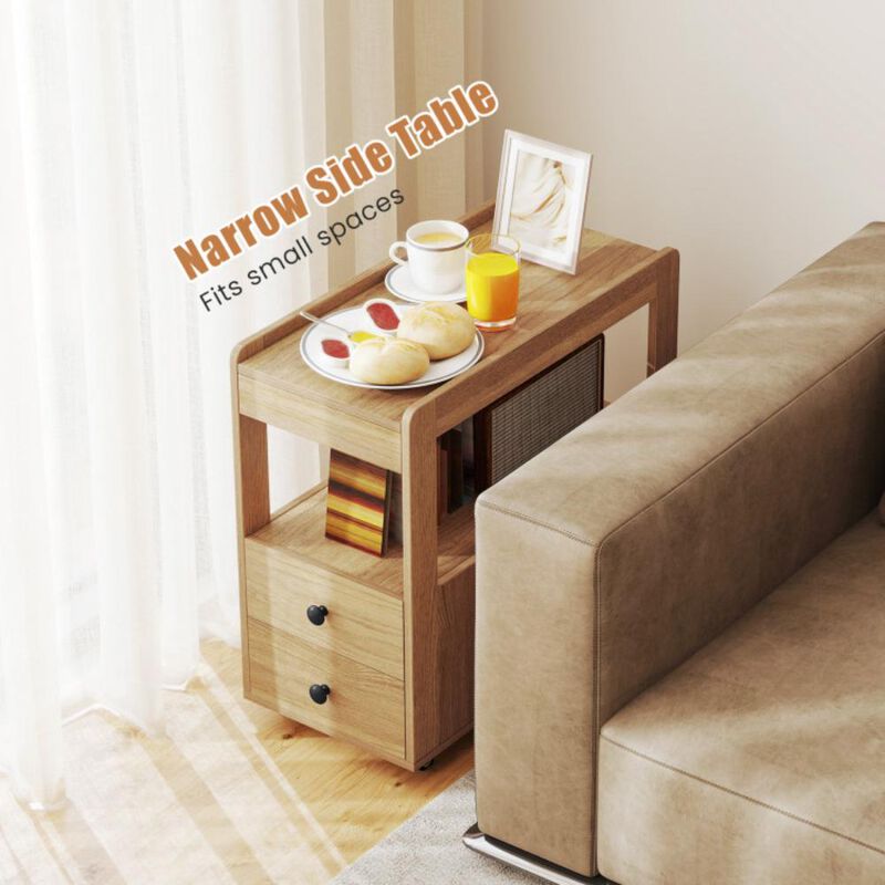 Hivvago 2-Drawer Sofa Side Table with Shelves for Living Room