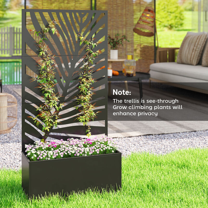 Hivvago Large Raised Garden Planter with Leaf Cut-Out Trellis image number 6