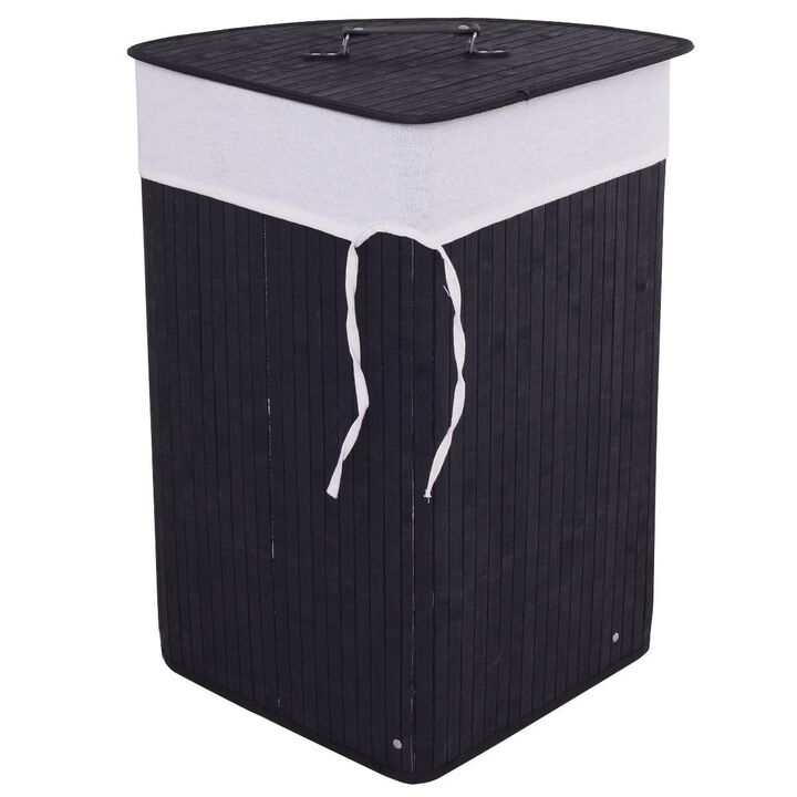 Laundry Hamper with Lid, Wicker Basket, and Removable Liner Bag-Black