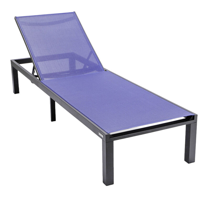 LeisureMod Marlin Patio Chaise Lounge Chair With Black Aluminum Frame - Navy Blue