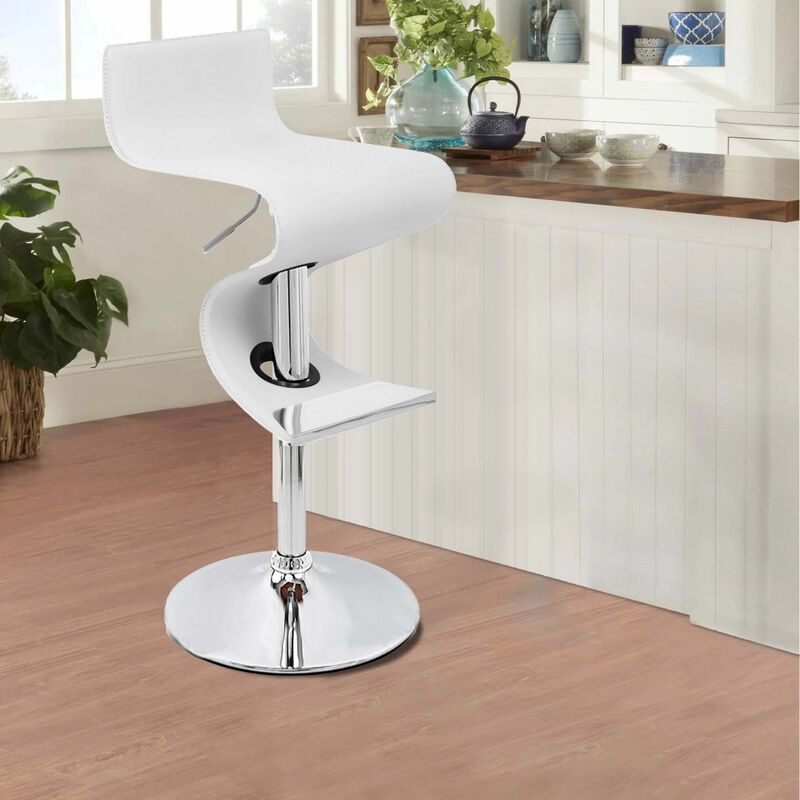 Cruze 22-30 Inch Adjustable Swivel Counter Height Stool, Wave Curves, White - Benzara image number 5