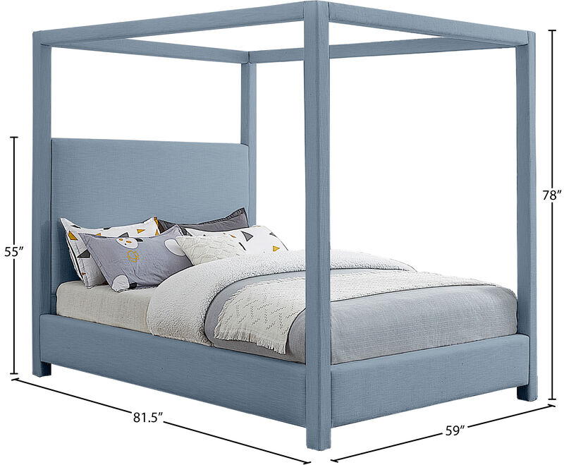 Meridian Furniture Emerson Sky Blue Linen Textured Fabric Full Bed image number 7