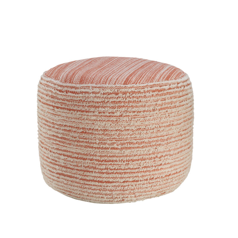 Durable Fabric Cylinder Striped Pouf Ottoman – Accent Floor Cushion for Living Room