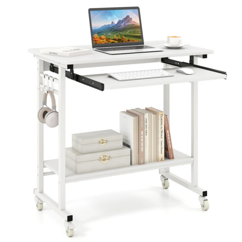Rolling Computer Table with Keyboard Tray and Storage Hooks image number 4
