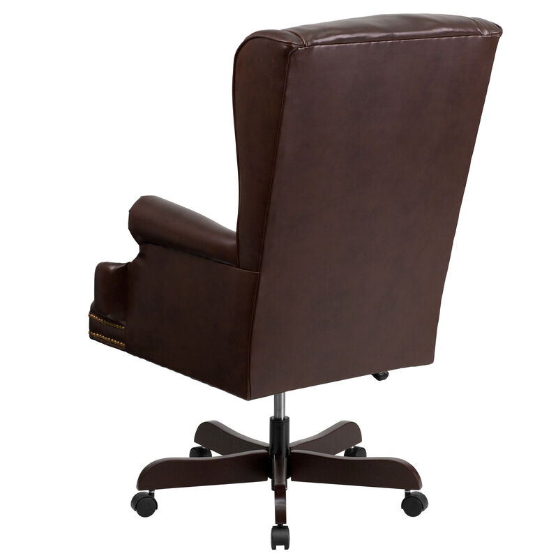 Ainslie High Back Traditional Tufted Brown LeatherSoft Executive Ergonomic Office Chair with Oversized Headrest & Nail Trim Arms image number 3