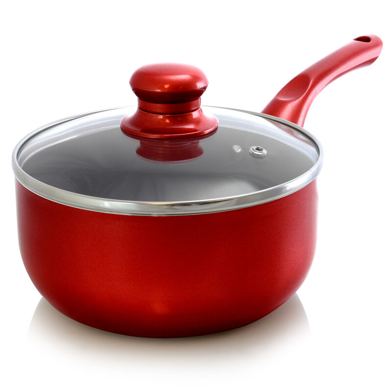 Better Chef 1.5 Quart Ceramic Coated Saucepan in Red with Glass Lid