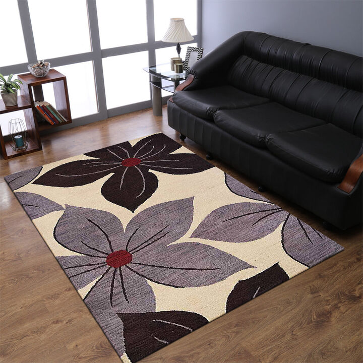 RUGSOTIC CARPETS HAND TUFTED WOOL ECO-FRIENDLY AREA RUGS  - Rectangle Shape, Size, Floral Modern Design, High Pile Thick Handmade Anti Skid Area Rugs for Living Room, Bed Room (K00926)