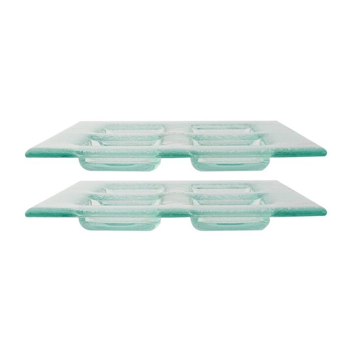 Turgla Fusion Glass 8" x 8" Square Clear Glass Sectional Plate (Set of 2)