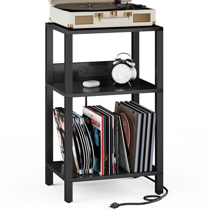 TUTOTAK Record Player Stand with Storage Up to 100 Albums,Record Storage Table,3 Tier End Table with Charging Station,Side Table