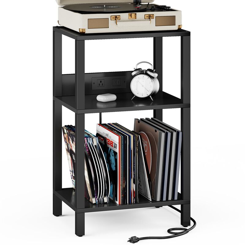 TUTOTAK Record Player Stand with Storage Up to 100 Albums,Record Storage Table,3 Tier End Table with Charging Station,Side Table