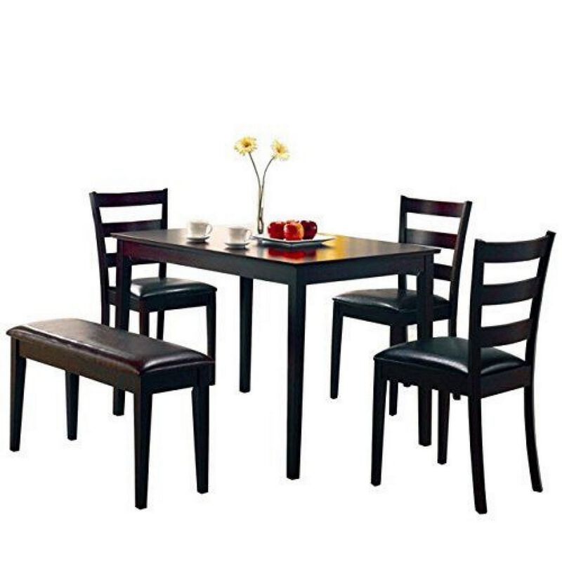 Sophisticated 5 Piece Dining Set with Bench, Brown-Benzara