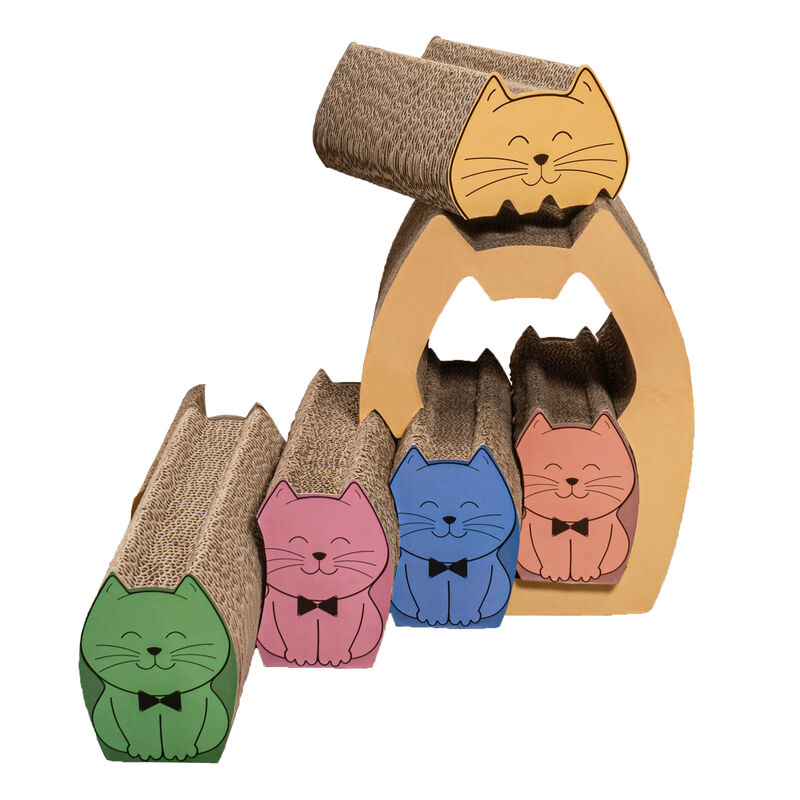 Kazoku Modern Cardboard 5-in-1 Family Cat Cave Scratcher with Catnip and Pull-Out Design