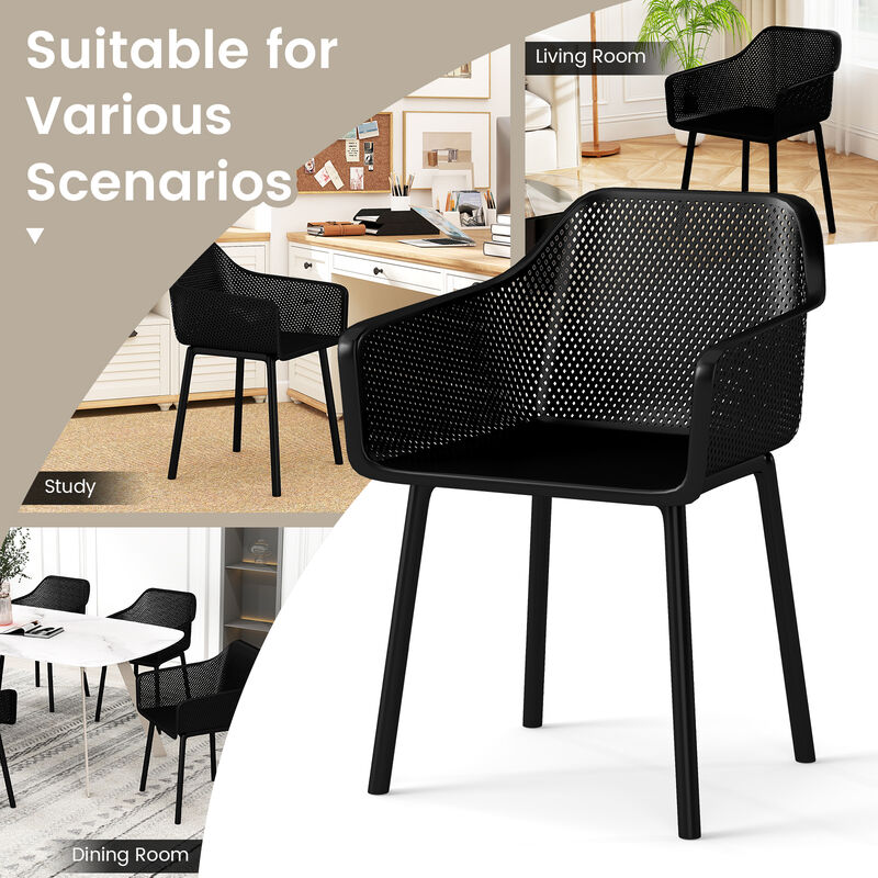 Modern Dining Armchairs Set of 2, Plastic Kitchen Chairs with Breathable Mesh Back image number 5