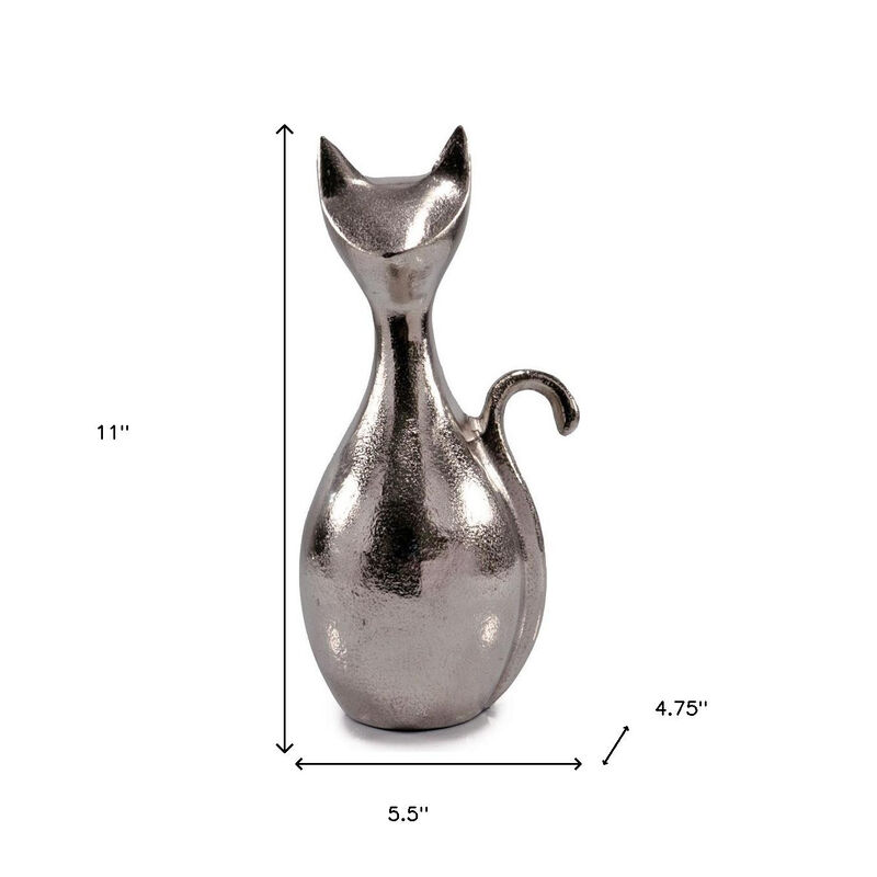 HomeRoots 11" Silver Aluminum Cat Tabletop Sculpture image number 3