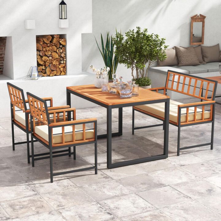 Hivvago 4 Pieces Acacia Wood Patio Dining Set with 1 Rectangular Table