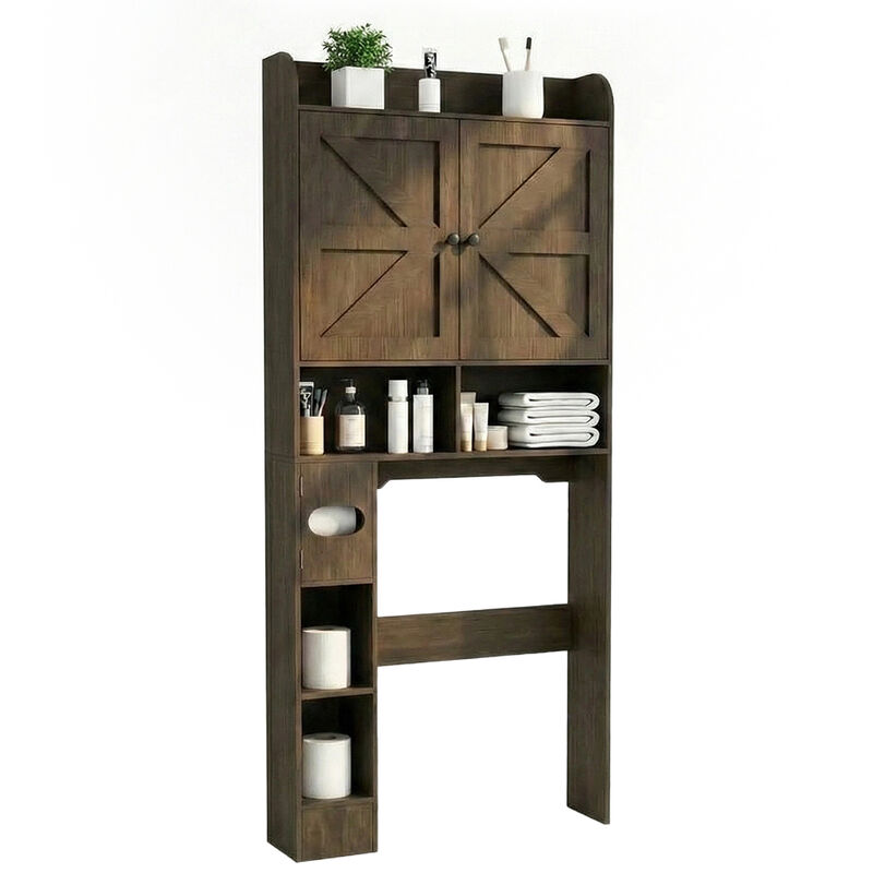 Over The Toilet Storage Cabinet, Bathroom Organizer with Toilet Paper Holder & Adjustable Shelf image number 0