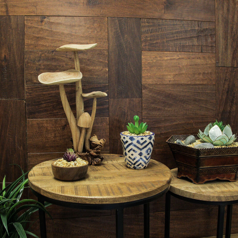Hand Carved Indonesian Parasite Wood Mushroom Cluster Statue image number 3