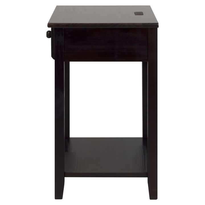 Casual Home Night Owl Nightstand with USB Ports-Espresso
