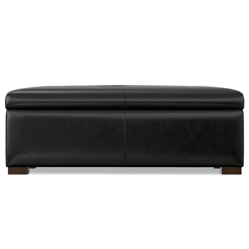 Gabbie 48 inch Wide Contemporary Rectangle Rectangular Storage Ottoman in Midnight Black PU Black faux leather, Assembled