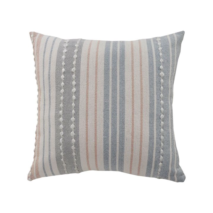 20" Gray and Blue Striped Square Throw Pillow