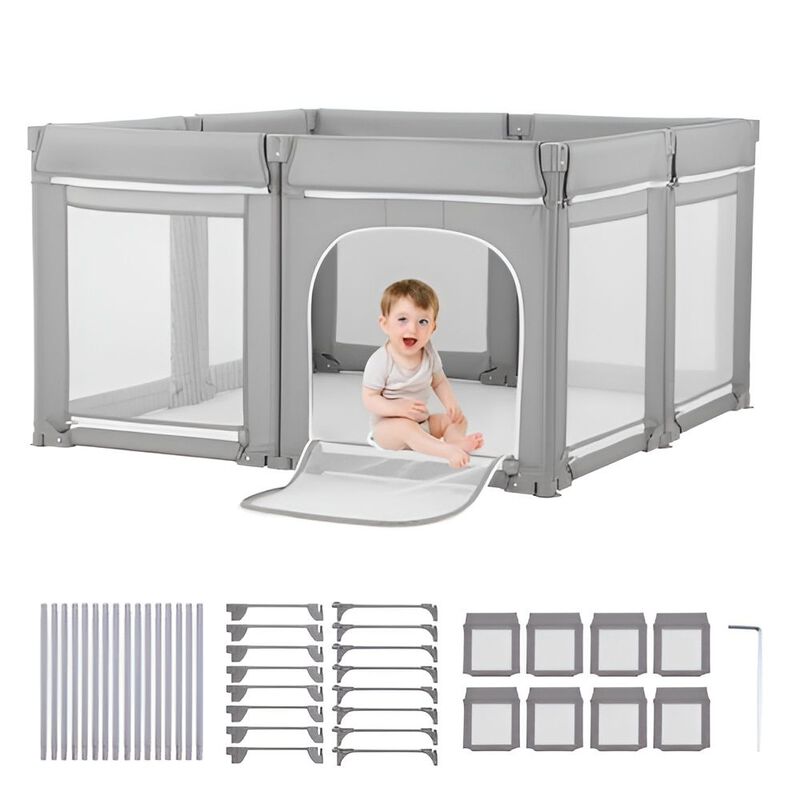 Extra Large Foldable Baby Playpen, Toddler Play Yard with Mesh & Zipper Door image number 3