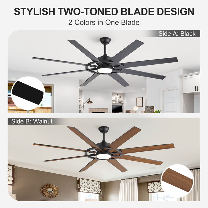 Breezary 72" LED Ceiling Fan with Light, 8 Blade, 6 Speed Reversible, High Airflow Indoor Fan