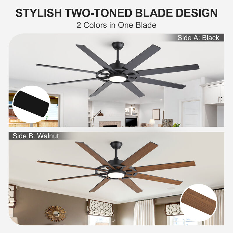 Breezary 72" LED Ceiling Fan with Light, 8 Blade, 6 Speed Reversible, High Airflow Indoor Fan image number 1