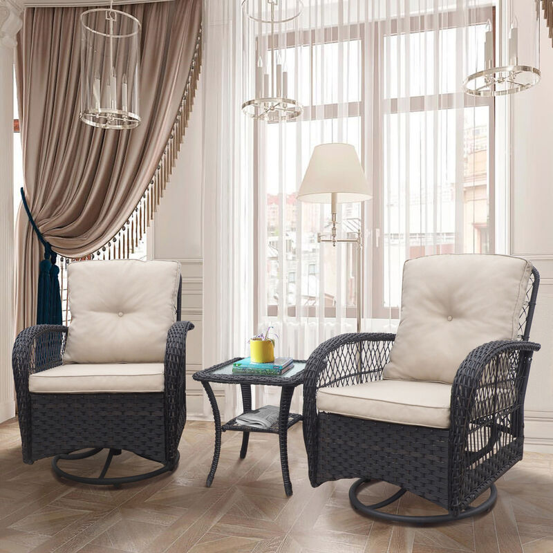 Outdoor Wicker Swivel Rocker Bistro Set with Table