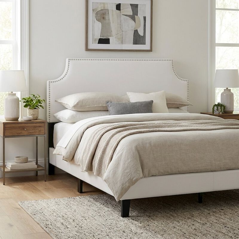 Upholstered Vinyl Queen Headboard in Neutral Tone with Durable Padding image number 5
