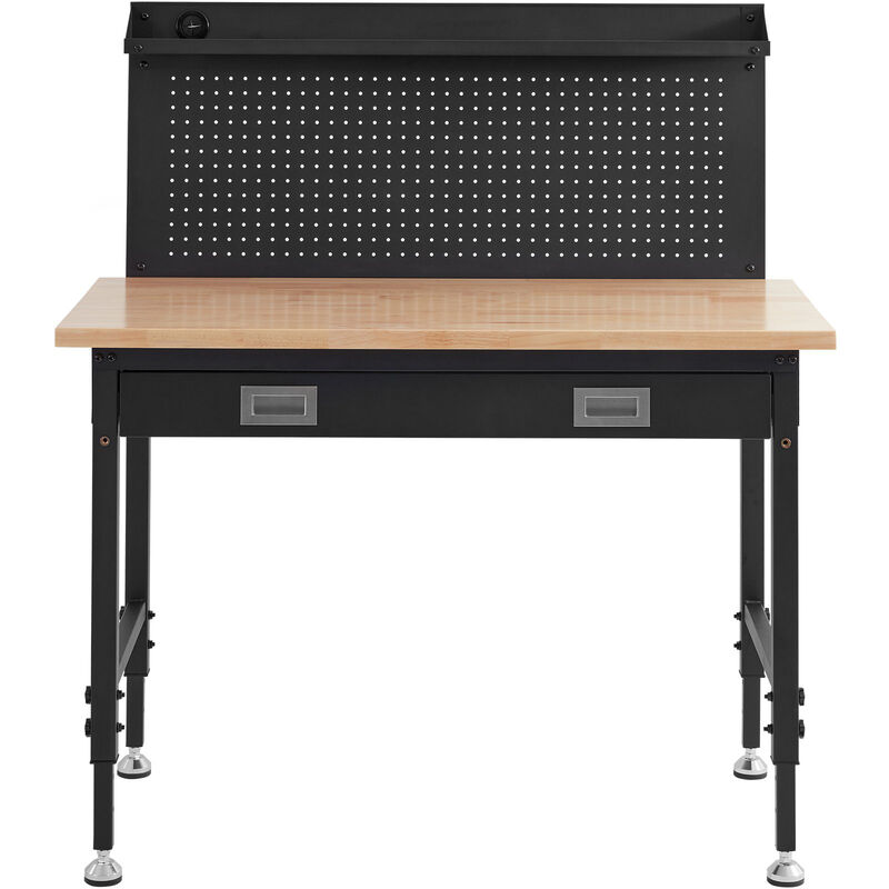 Heavy Duty Garage Workbench with Hardwood Top, Adjustable Height, Steel Frame and 30 Hooks-Black image number 0