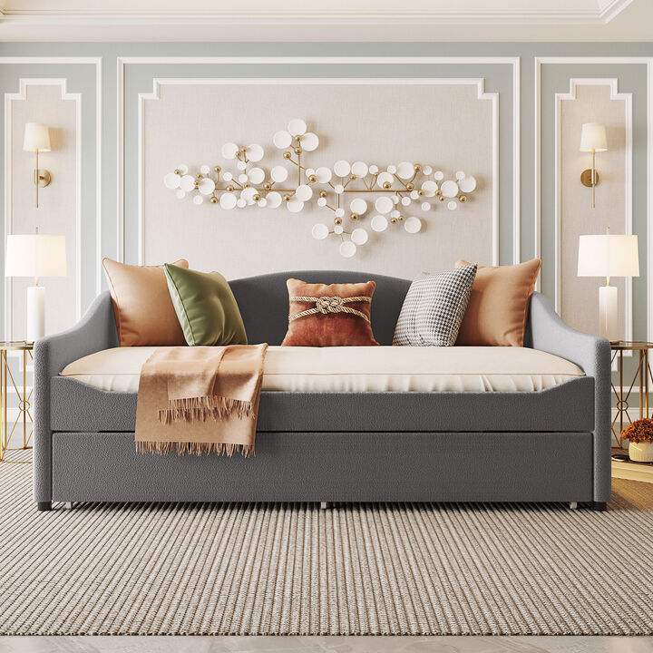 Merax Teddy Fleece Upholstered Daybed with Mobile APP Controlled LED Lights