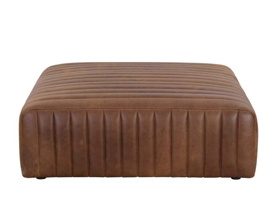 Sparta Square Lucia Tobacco Leather Ottoman