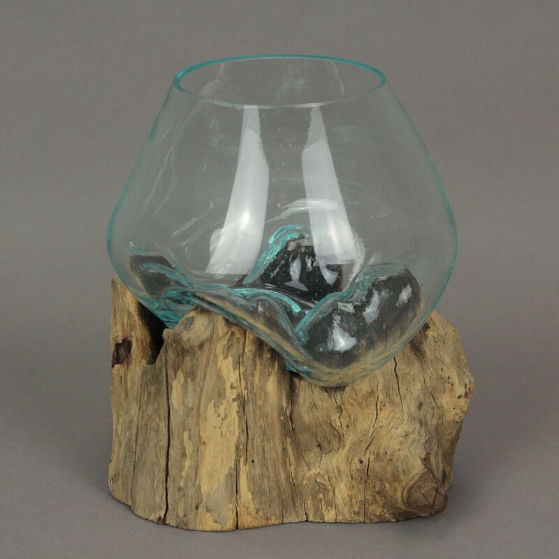 Melted Glass On Teak Driftwood Decorative Bowl/Vase/Terrarium Planter 6 Inch image number 2