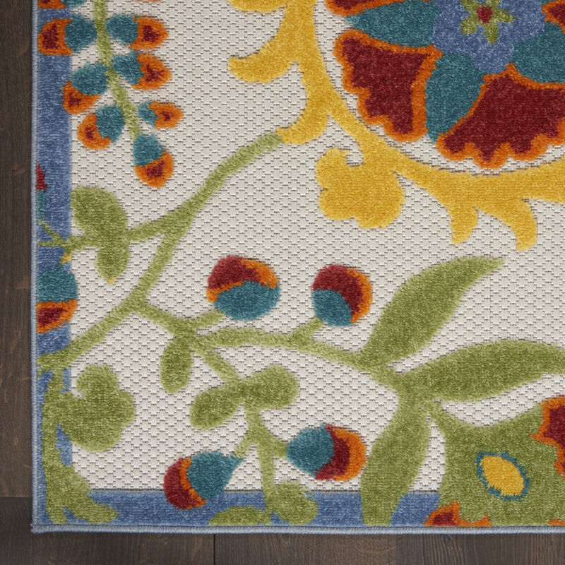 HomeRoots 4' X 6' Ivory Red Green Blue And Yellow Floral Indoor Outdoor Area Rug image number 4