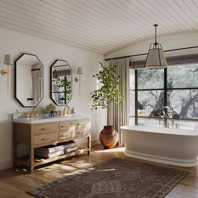 Elizabeth 60 in. Bath Vanity Set in Oak Finish with White Quartz Vanity Top and White Undermount Basin