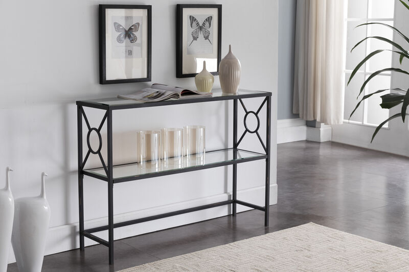 Kings Brand Furniture Loyd Metal with Glass Shelf Console Table,  Black/Brushed Copper