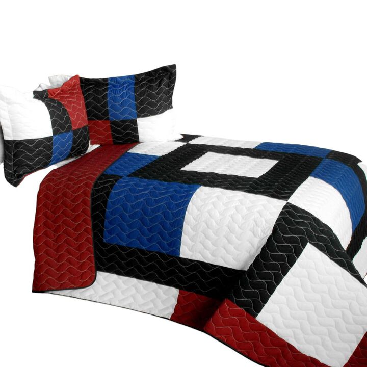 3 PC Queen Decorative Patchwork Quilt Set Vermicelli Quilted Soft Bed Cover Set