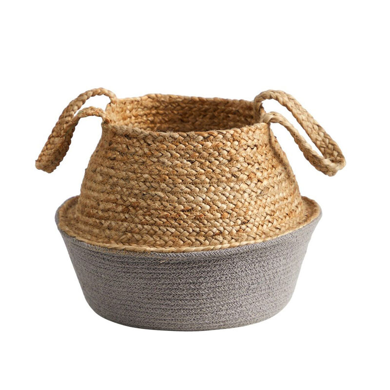 Nearly Natural 14-in Boho Chic Handmade Cotton & Jute Gray Woven Basket