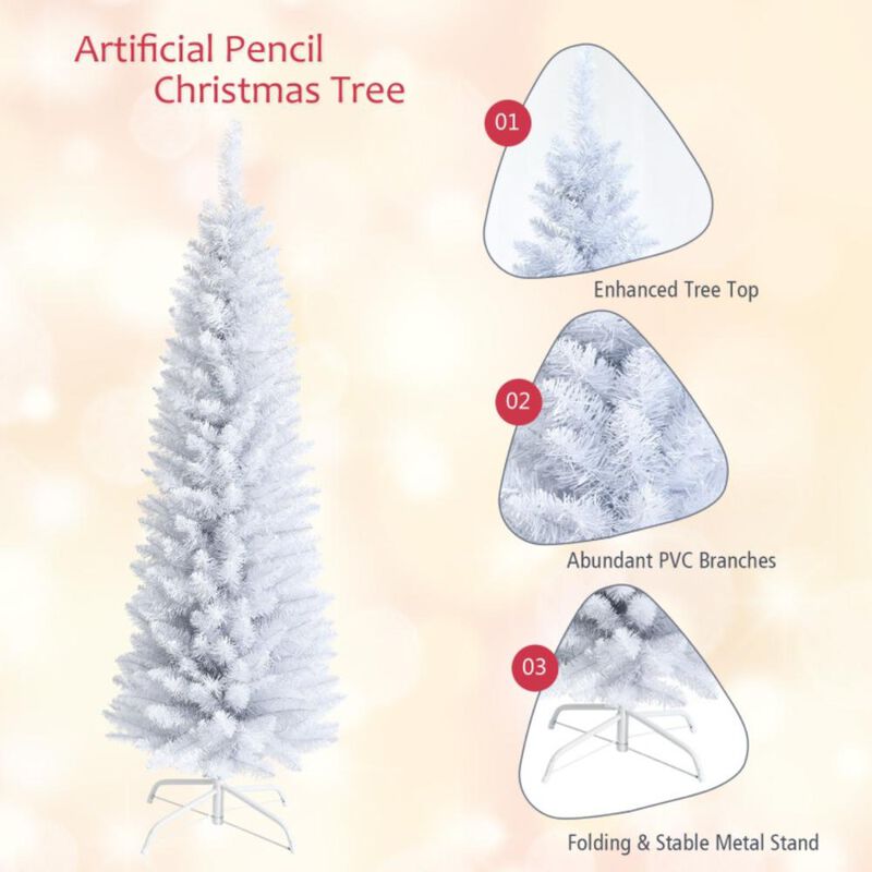 Hivvago Artificial Christmas Pencil Tree with Folding Metal Stand