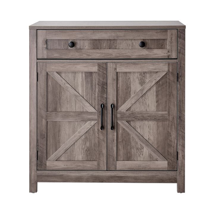 Coffee Bar Cabinet with Drawer and Barn Doors for Kitchen Entryway