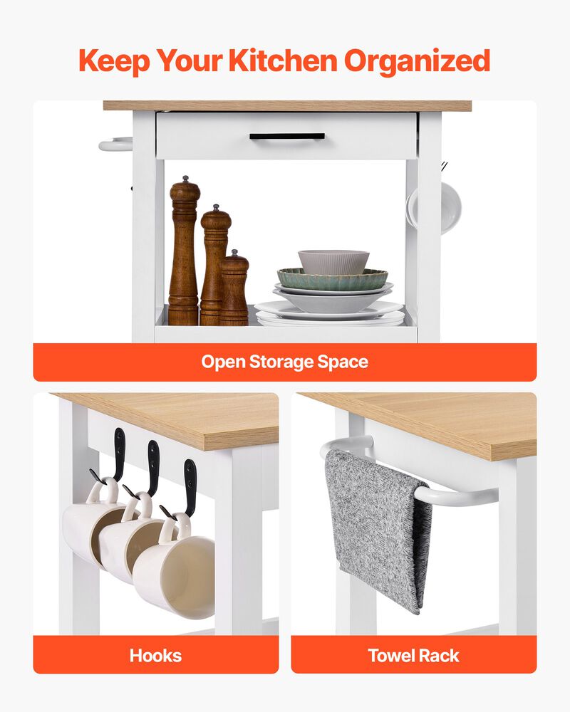 Kitchen Island Cart with Cabinet & Drawer &ndash; Mobile Table with Towel Rack, Hooks & Swivel Wheels image number 2