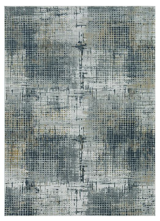 HomeRoots 3' X 5' Ivory Navy and Gray Abstract Area Rug