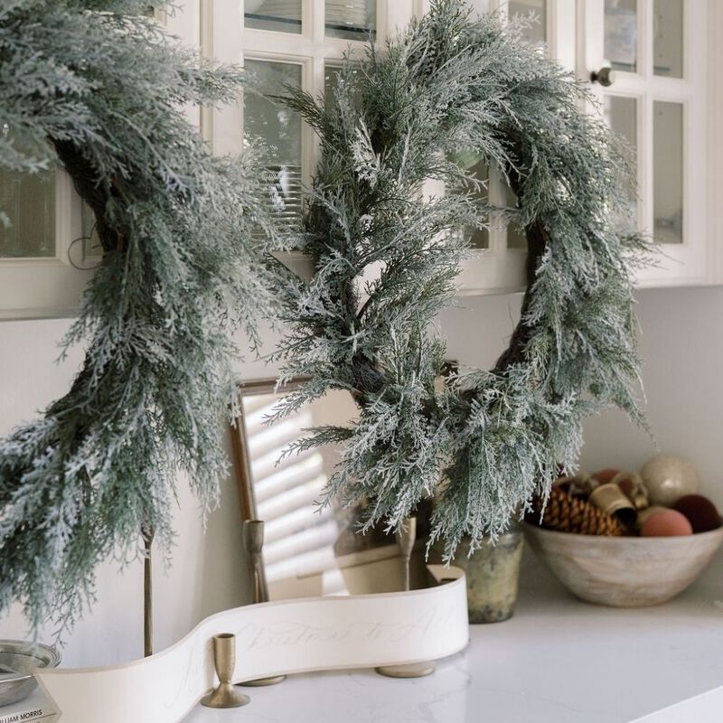 30" Flocked Cedar Wreath image number 9